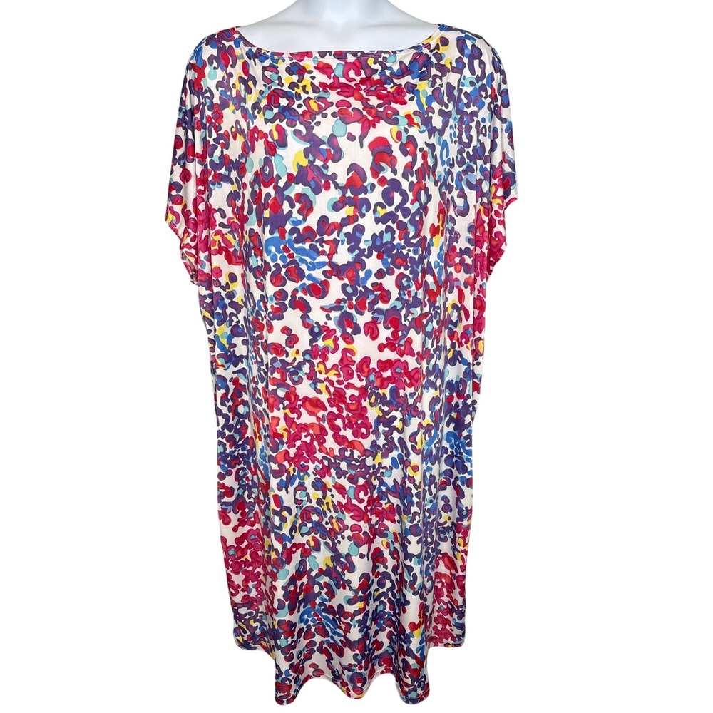 Queen Size Womens Multicolor Leopard Print Kaftan Dress One Size Art To Wear Mod - Picture 1 of 7